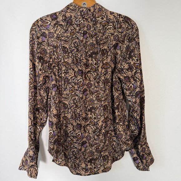 Zadig & Voltaire Tuska Satin Thorn Floral Button Down Shirt Ruffle Retro Boho S - Picture 2 of 8